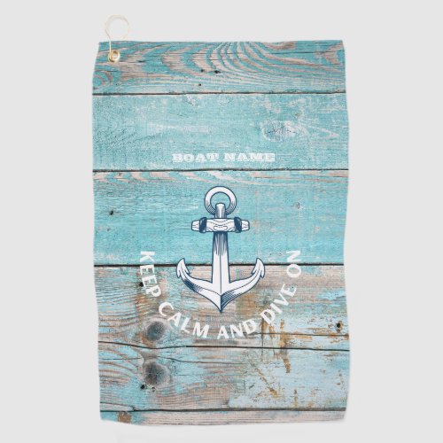 Nautical Boat Name Anchor Rustic Wood Golf Towel