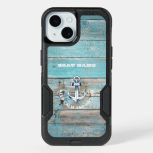 Nautical Boat Name Anchor Rustic Wood iPhone 15 Case