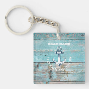 Nautical Boat Name Anchor Rustic Wood Keychain