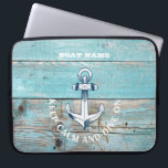 Nautical Boat Name Anchor Rustic Wood Laptop Sleeve<br><div class="desc">This image features a boat name,  and anchor on rustic wood background.</div>