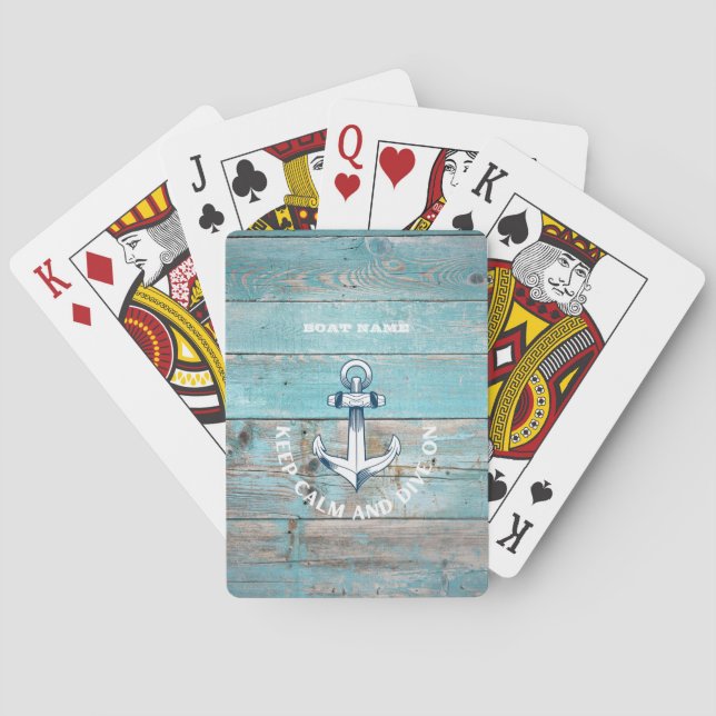 Nautical Boat Name Anchor Rustic Wood Poker Cards (Back)