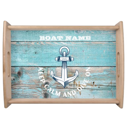 Nautical Boat Name Anchor Rustic Wood Serving Tray