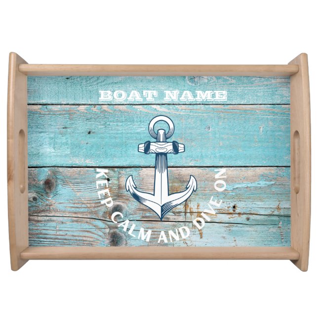 Nautical Boat Name Anchor Rustic Wood Serving Tray (Front)