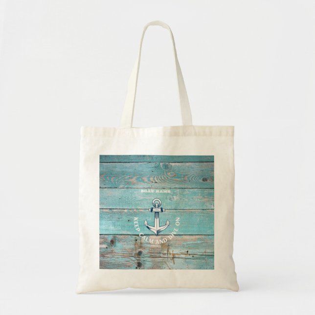 Nautical Boat Name Anchor Rustic Wood Tote Bag (Front)