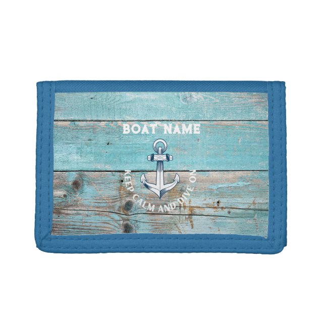Nautical Boat Name Anchor Rustic Wood Trifold Wallet (Front)