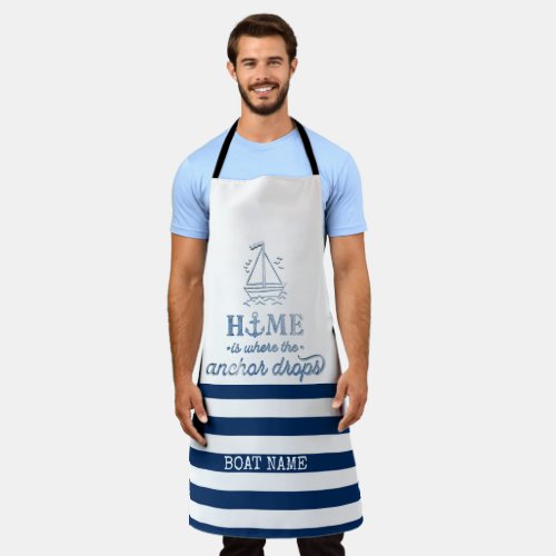 Nautical Boat NameAnchor Sea Navy Blue Striped Apron