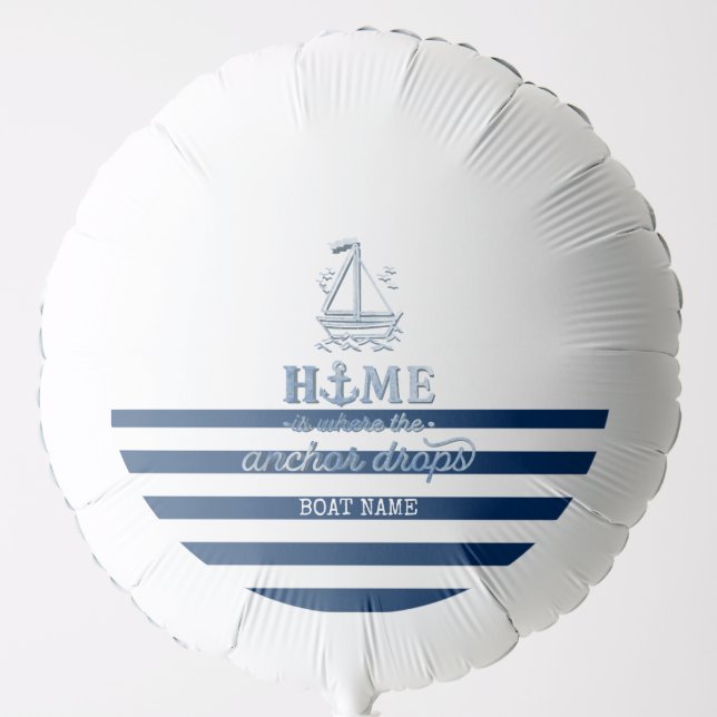 Nautical Boat Name,Anchor Sea Navy Blue Striped Balloon (Front)