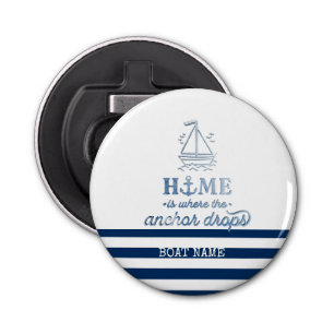 Nautical Boat Name,Anchor Sea Navy Blue Striped Bottle Opener