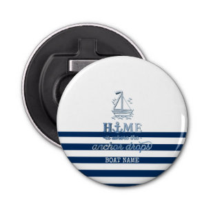 Nautical Boat Name,Anchor Sea Navy Blue Striped Bottle Opener