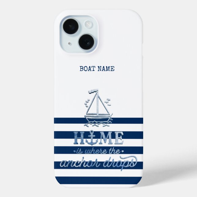 Nautical Boat Name,Anchor Sea Navy Blue Striped Case-Mate iPhone Case (Back)