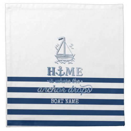 Nautical Boat NameAnchor Sea Navy Blue Striped Cloth Napkin