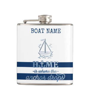 Nautical Boat Name,Anchor Sea Navy Blue Striped Flask