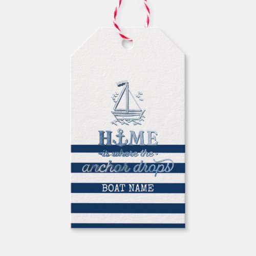 Nautical Boat NameAnchor Sea Navy Blue Striped Gift Tags