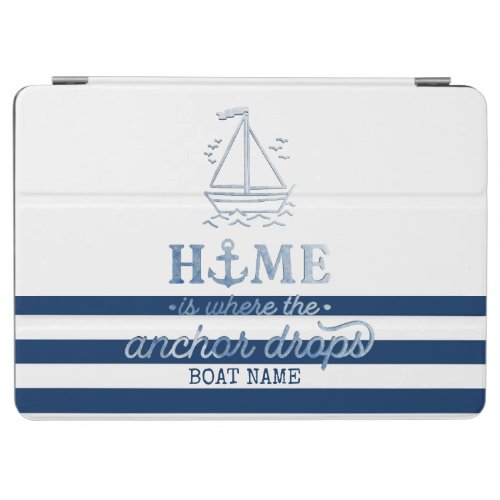Nautical Boat NameAnchor Sea Navy Blue Striped iPad Air Cover