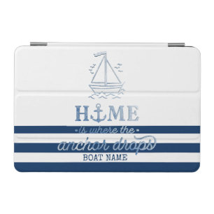 Nautical Boat Name,Anchor Sea Navy Blue Striped iPad Mini Cover