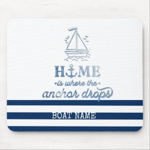 Nautical Boat Name,Anchor Sea Navy Blue Striped Mouse Pad