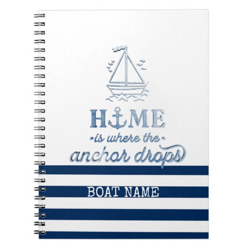Nautical Boat NameAnchor Sea Navy Blue Striped Notebook