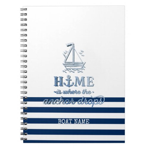 Nautical Boat NameAnchor Sea Navy Blue Striped Notebook