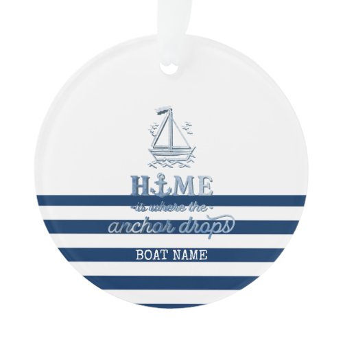 Nautical Boat Name,Anchor Sea Navy Blue Striped Ornament