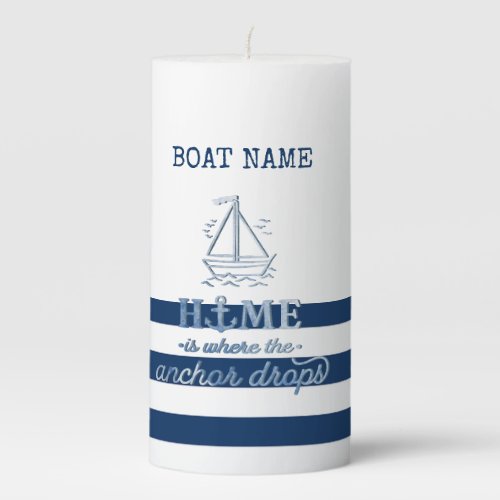 Nautical Boat NameAnchor Sea Navy Blue Striped Pillar Candle