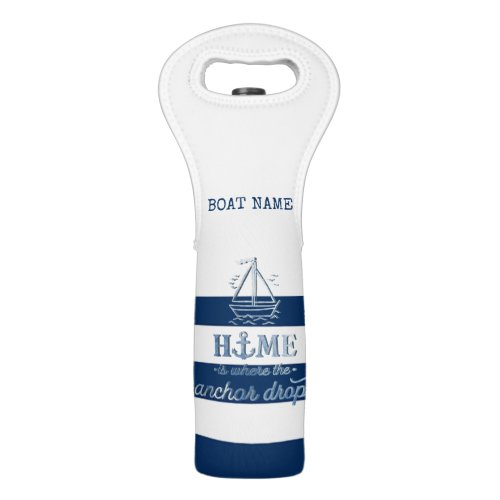 Nautical Boat NameAnchor Sea Navy Blue Striped Wine Bag