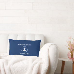 Nautical Boat Name Anchor Stars Blue Welcome Lumbar Pillow