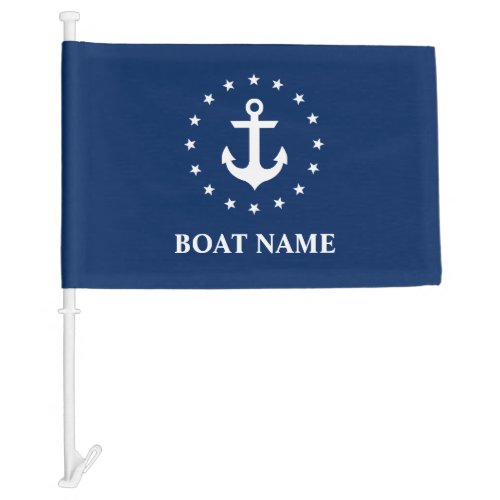 Nautical Boat Name Anchor Stars Navy Blue Car Flag