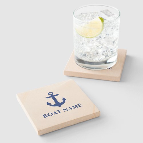 Nautical Boat Name Anchor Stone Coaster