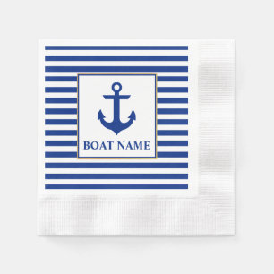 Nautical Boat Name Anchor Striped Cocktail Napkins