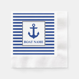Nautical Boat Name Anchor Striped Cocktail Napkins