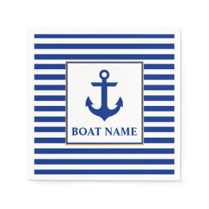 Nautical Boat Name Anchor Striped Paper Napkins