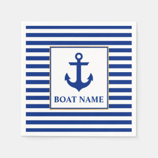 Nautical Boat Name Anchor Striped Paper Napkins