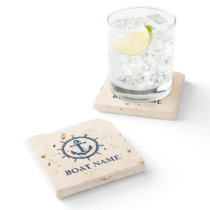 Nautical Boat Name Anchor Wheel Travertine Stone Coaster Nautical Boat Name Anchor Wheel Travertine Stone Coaster