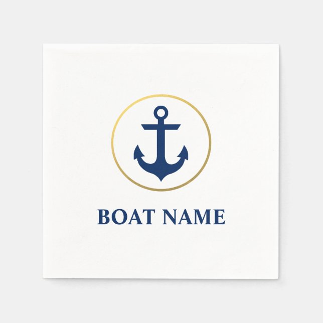 Nautical Boat Name Anchor White Cocktail G Napkins (Front)