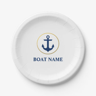 Nautical Boat Name Anchor White G Paper Plates