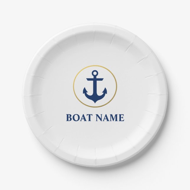 Nautical Boat Name Anchor White G Paper Plates (Front)