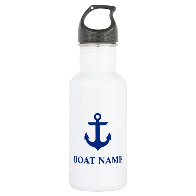 Nautical Boat Name Anchor White Water Bottle (Front)