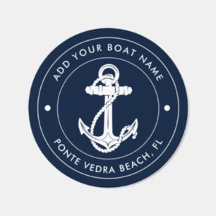 Nautical Boat Name and Anchor Custom Classic Round Sticker