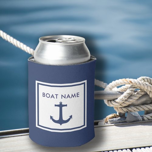 Nautical Boat Name Blue Anchor Captain Can Cooler