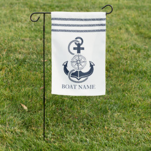 Nautical Boat Name Blue Anchor Garden Flag