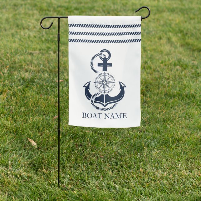 Nautical Boat Name Blue Anchor Garden Flag (In SItu)