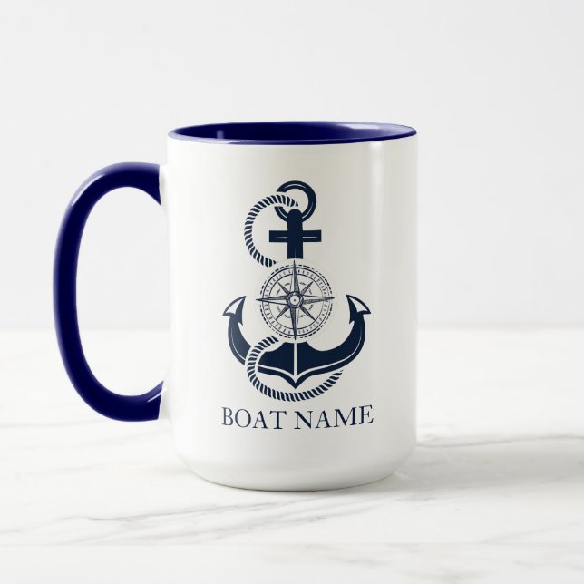 Nautical Boat Name Blue Anchor Mug (Left)