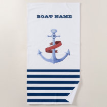 Nautical Boat Name,Blue Anchor Navy Blue Striped Beach Towel