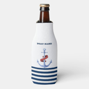 Nautical Boat Name,Blue Anchor Navy Blue Striped Bottle Cooler
