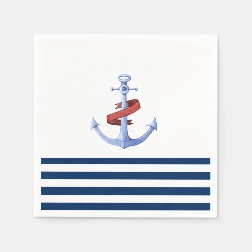 Nautical Boat NameBlue Anchor Navy Blue Striped Napkins