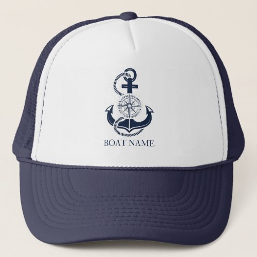 Nautical Boat Name Blue Anchor Trucker Hat