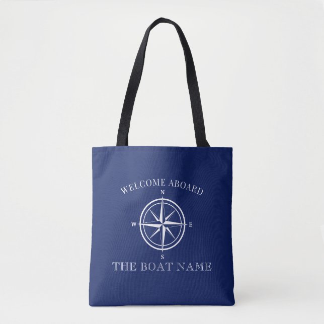 Nautical Boat Name Compass Rose Tote Bag (Front)