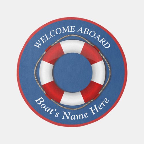 Nautical Boat Name Life Saver Ring round rug