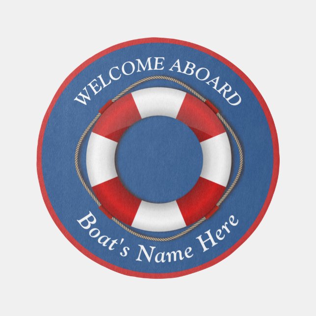 Nautical Boat Name Life Saver Ring round rug (Front)