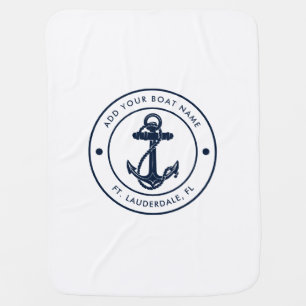 Nautical Boat Name Navy Blue Anchor Boating Swag Baby Blanket